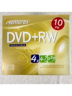 Memorex DVD+RW 10 Pack 4X 4.7GB 120 Min Blank Discs Sealed NOS
